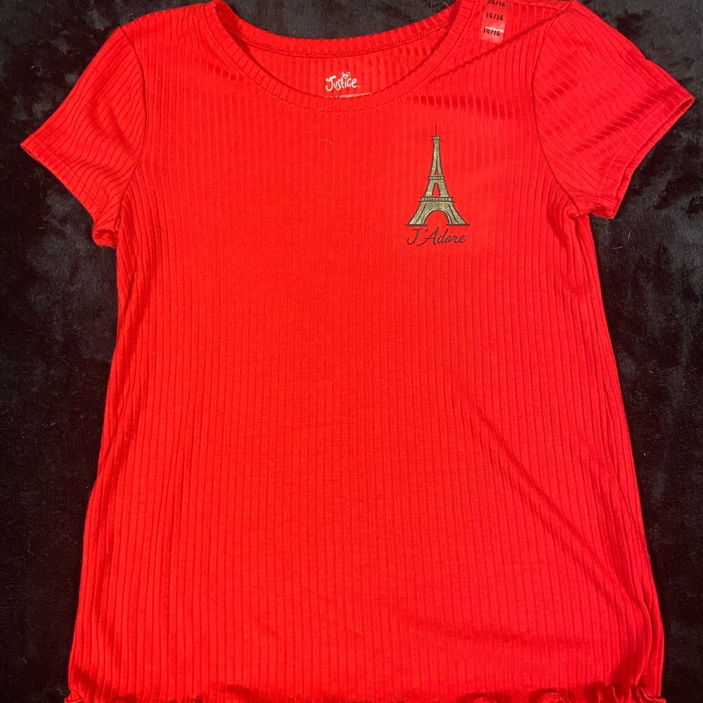 Red graphic Justice shirt